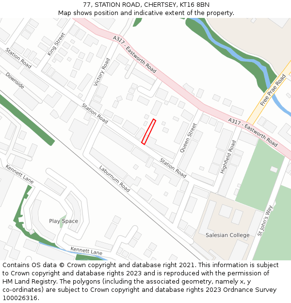 77, STATION ROAD, CHERTSEY, KT16 8BN: Location map and indicative extent of plot