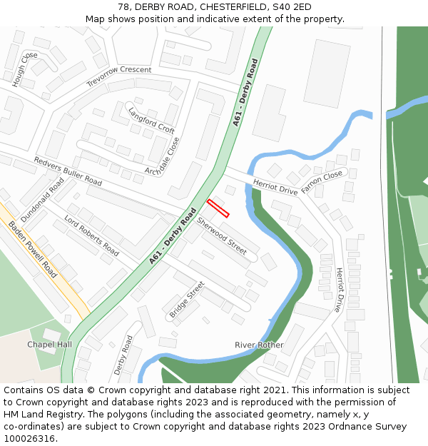 78, DERBY ROAD, CHESTERFIELD, S40 2ED: Location map and indicative extent of plot
