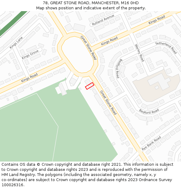 78, GREAT STONE ROAD, MANCHESTER, M16 0HD: Location map and indicative extent of plot