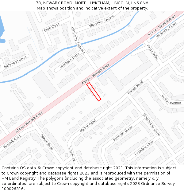 78, NEWARK ROAD, NORTH HYKEHAM, LINCOLN, LN6 8NA: Location map and indicative extent of plot