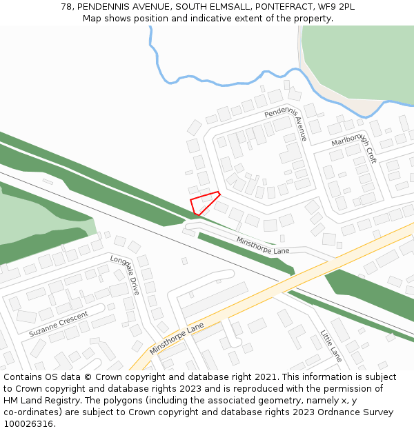 78, PENDENNIS AVENUE, SOUTH ELMSALL, PONTEFRACT, WF9 2PL: Location map and indicative extent of plot