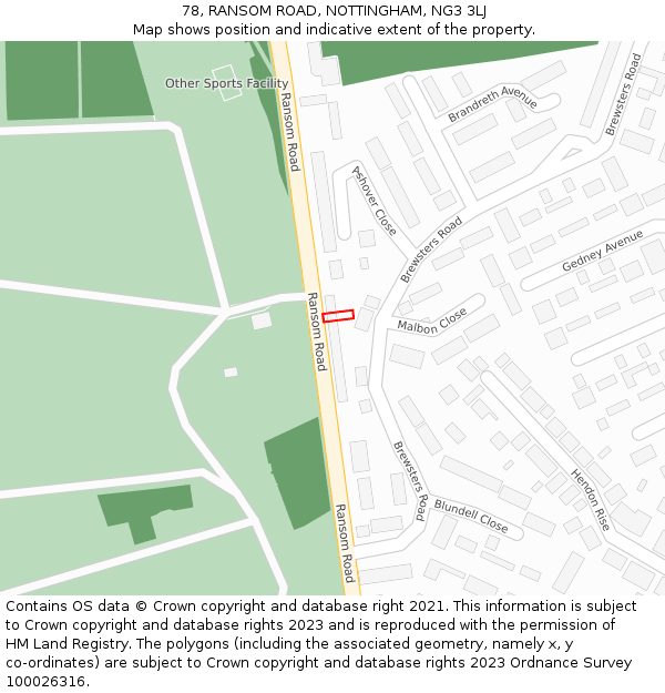 78, RANSOM ROAD, NOTTINGHAM, NG3 3LJ: Location map and indicative extent of plot