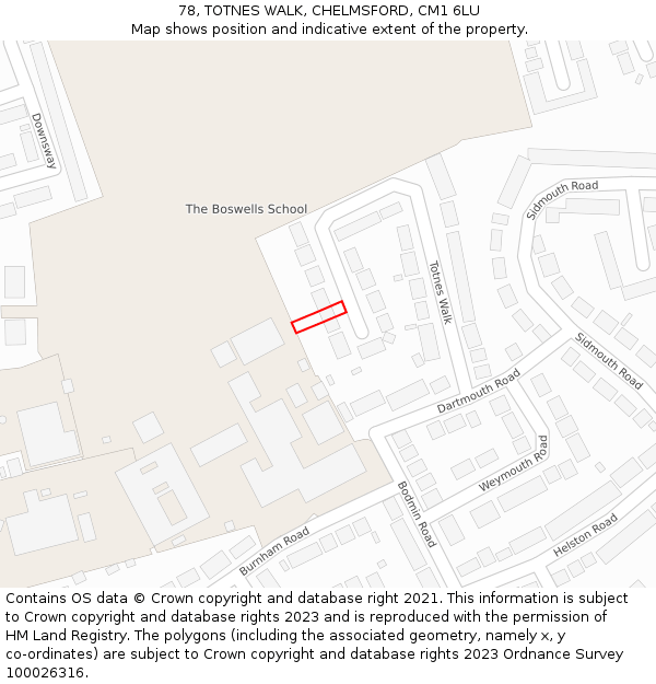 78, TOTNES WALK, CHELMSFORD, CM1 6LU: Location map and indicative extent of plot