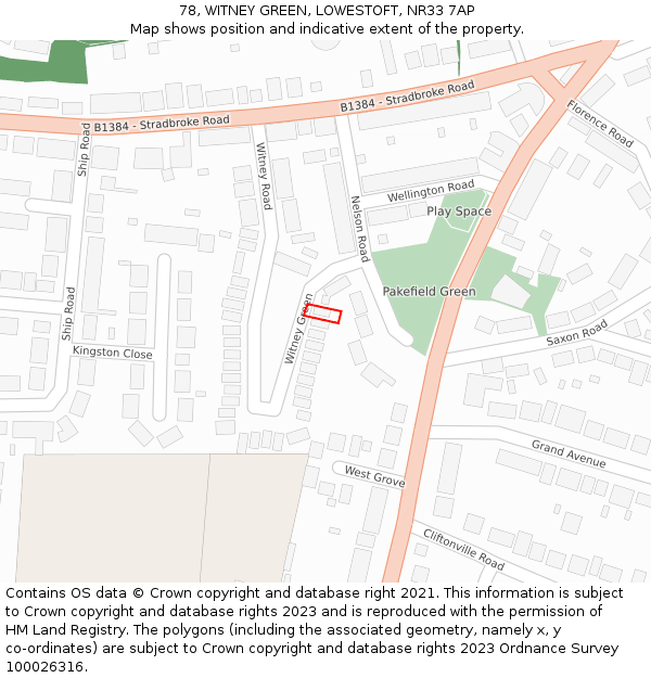 78, WITNEY GREEN, LOWESTOFT, NR33 7AP: Location map and indicative extent of plot