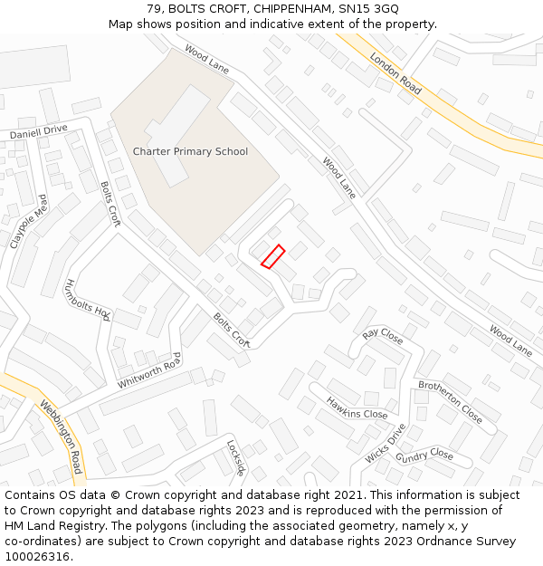 79, BOLTS CROFT, CHIPPENHAM, SN15 3GQ: Location map and indicative extent of plot