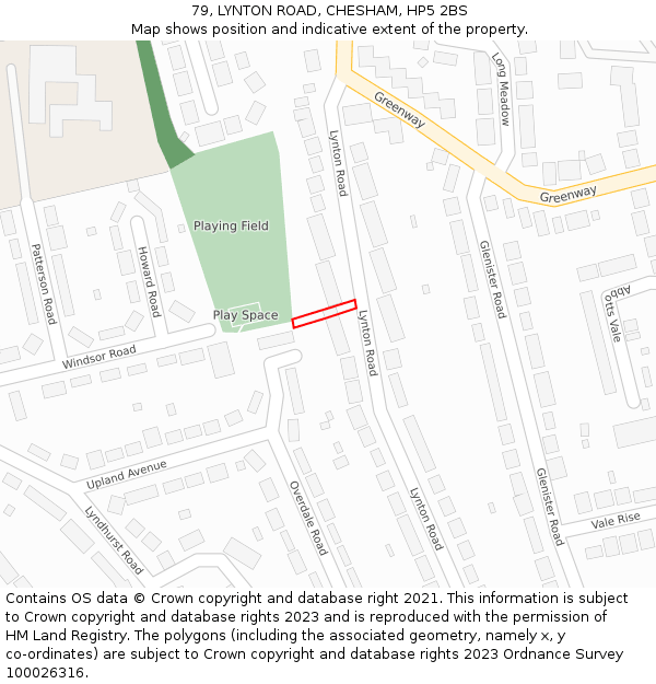 79, LYNTON ROAD, CHESHAM, HP5 2BS: Location map and indicative extent of plot