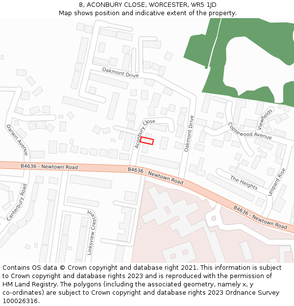 8, ACONBURY CLOSE, WORCESTER, WR5 1JD: Location map and indicative extent of plot