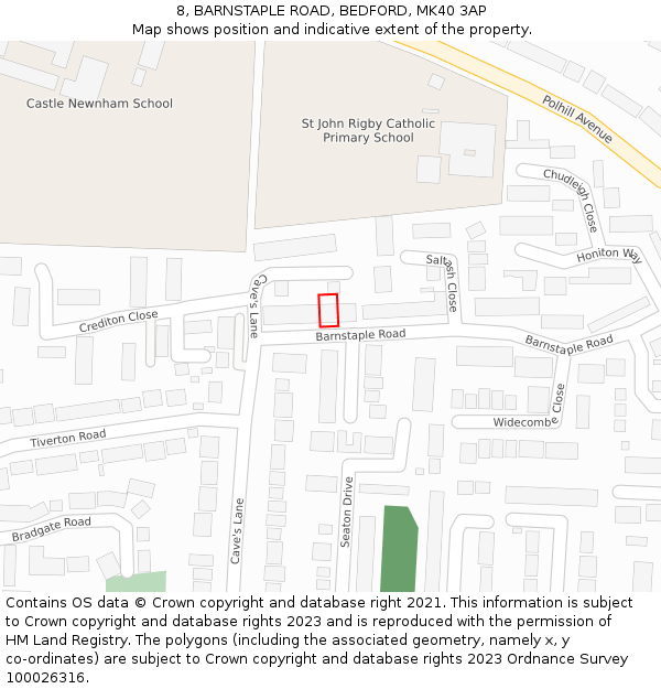 8, BARNSTAPLE ROAD, BEDFORD, MK40 3AP: Location map and indicative extent of plot