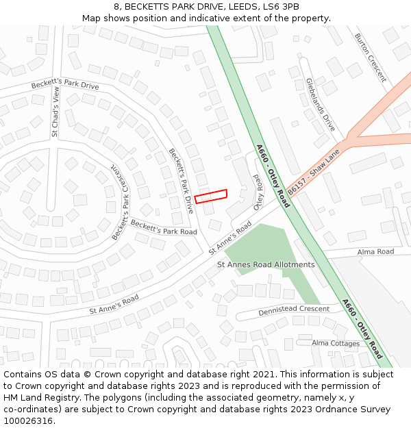 8, BECKETTS PARK DRIVE, LEEDS, LS6 3PB: Location map and indicative extent of plot
