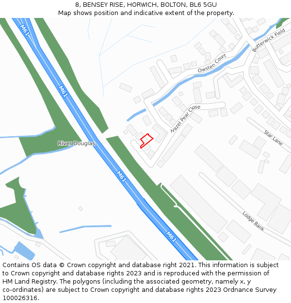 8, BENSEY RISE, HORWICH, BOLTON, BL6 5GU: Location map and indicative extent of plot