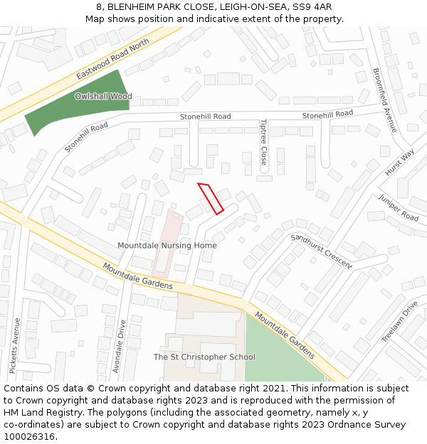8, BLENHEIM PARK CLOSE, LEIGH-ON-SEA, SS9 4AR: Location map and indicative extent of plot