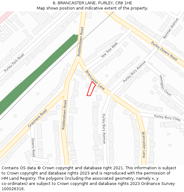 8, BRANCASTER LANE, PURLEY, CR8 1HE: Location map and indicative extent of plot