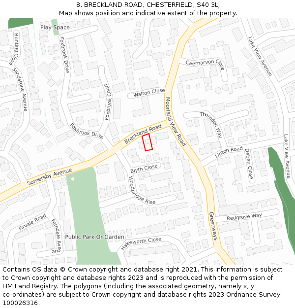 8, BRECKLAND ROAD, CHESTERFIELD, S40 3LJ: Location map and indicative extent of plot