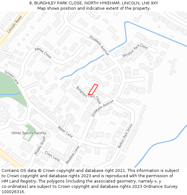 8, BURGHLEY PARK CLOSE, NORTH HYKEHAM, LINCOLN, LN6 9XY: Location map and indicative extent of plot
