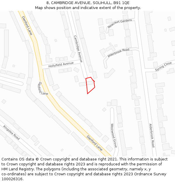8, CAMBRIDGE AVENUE, SOLIHULL, B91 1QE: Location map and indicative extent of plot