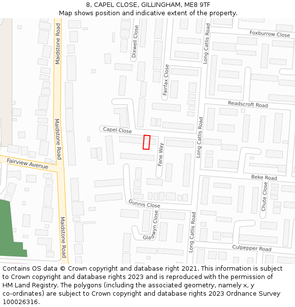 8, CAPEL CLOSE, GILLINGHAM, ME8 9TF: Location map and indicative extent of plot
