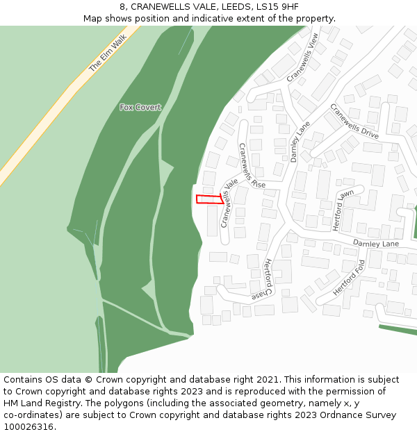 8, CRANEWELLS VALE, LEEDS, LS15 9HF: Location map and indicative extent of plot
