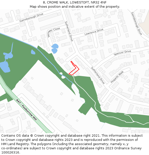 8, CROME WALK, LOWESTOFT, NR32 4NF: Location map and indicative extent of plot