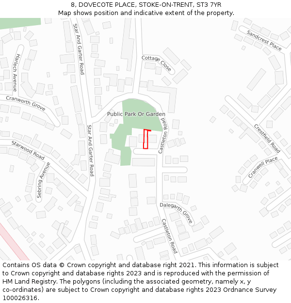 8, DOVECOTE PLACE, STOKE-ON-TRENT, ST3 7YR: Location map and indicative extent of plot