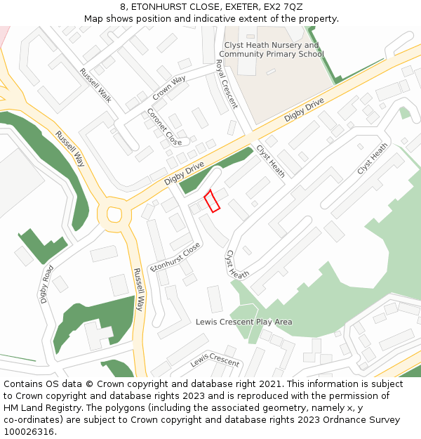 8, ETONHURST CLOSE, EXETER, EX2 7QZ: Location map and indicative extent of plot