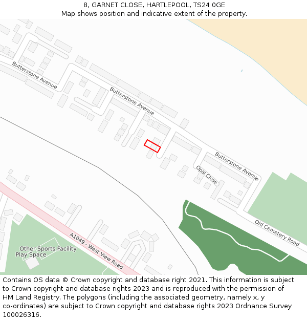 8, GARNET CLOSE, HARTLEPOOL, TS24 0GE: Location map and indicative extent of plot