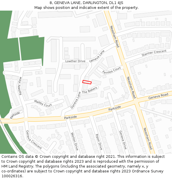 8, GENEVA LANE, DARLINGTON, DL1 4JS: Location map and indicative extent of plot