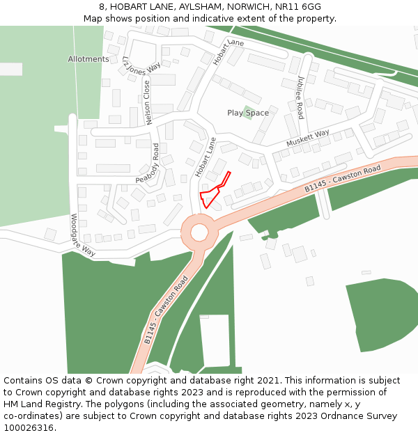 8, HOBART LANE, AYLSHAM, NORWICH, NR11 6GG: Location map and indicative extent of plot