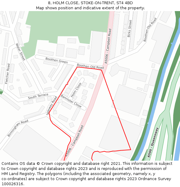 8, HOLM CLOSE, STOKE-ON-TRENT, ST4 4BD: Location map and indicative extent of plot