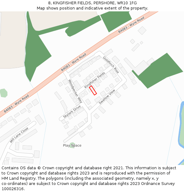 8, KINGFISHER FIELDS, PERSHORE, WR10 1FG: Location map and indicative extent of plot