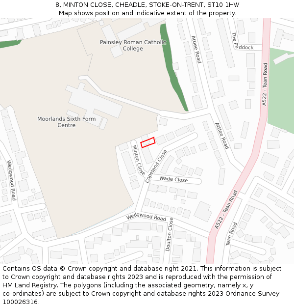 8, MINTON CLOSE, CHEADLE, STOKE-ON-TRENT, ST10 1HW: Location map and indicative extent of plot