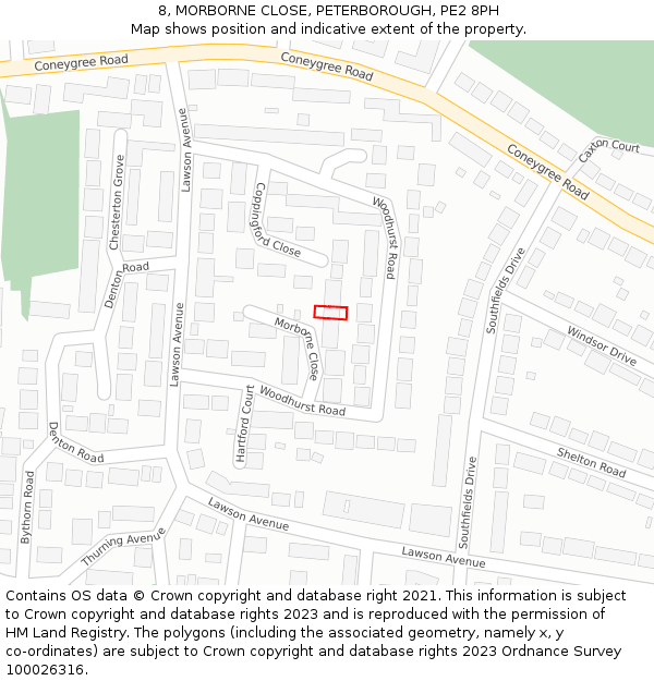 8, MORBORNE CLOSE, PETERBOROUGH, PE2 8PH: Location map and indicative extent of plot