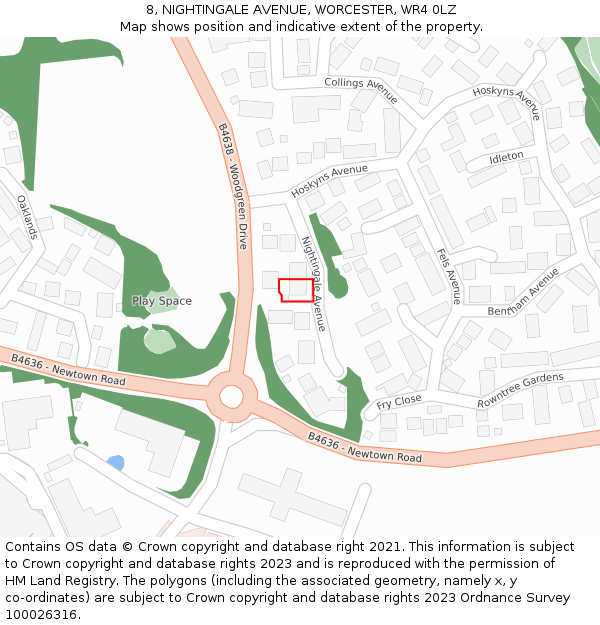 8, NIGHTINGALE AVENUE, WORCESTER, WR4 0LZ: Location map and indicative extent of plot