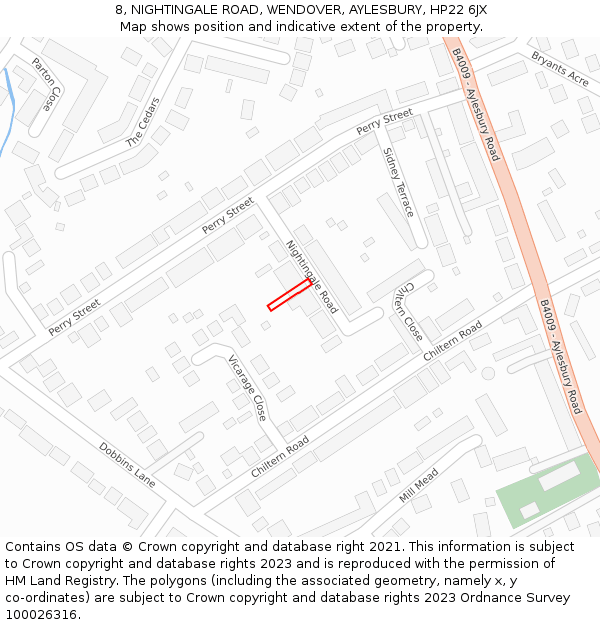 8, NIGHTINGALE ROAD, WENDOVER, AYLESBURY, HP22 6JX: Location map and indicative extent of plot