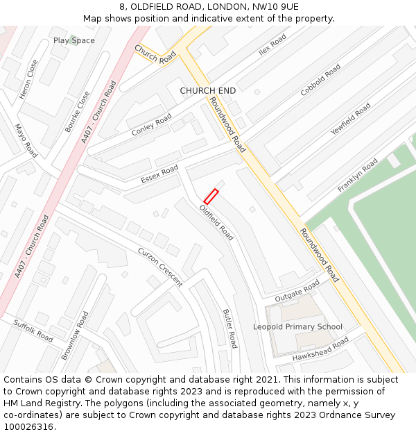 8, OLDFIELD ROAD, LONDON, NW10 9UE: Location map and indicative extent of plot
