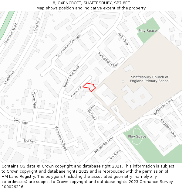 8, OXENCROFT, SHAFTESBURY, SP7 8EE: Location map and indicative extent of plot