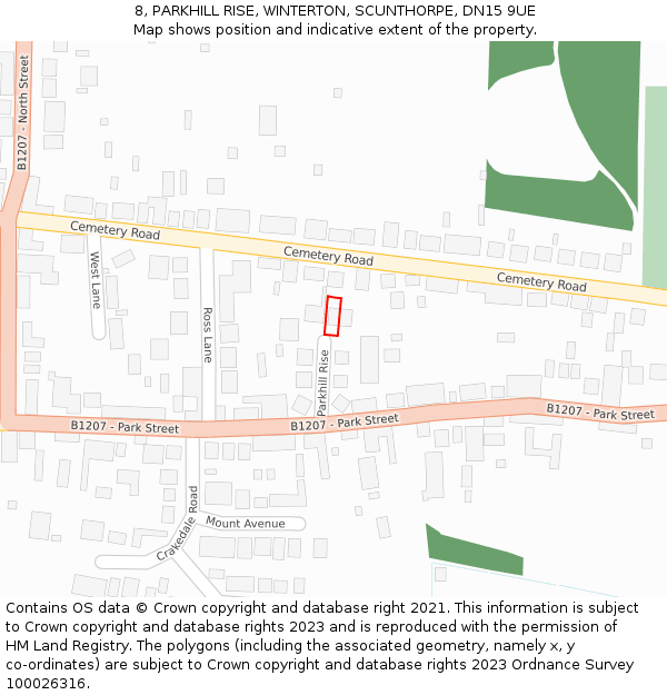 8, PARKHILL RISE, WINTERTON, SCUNTHORPE, DN15 9UE: Location map and indicative extent of plot