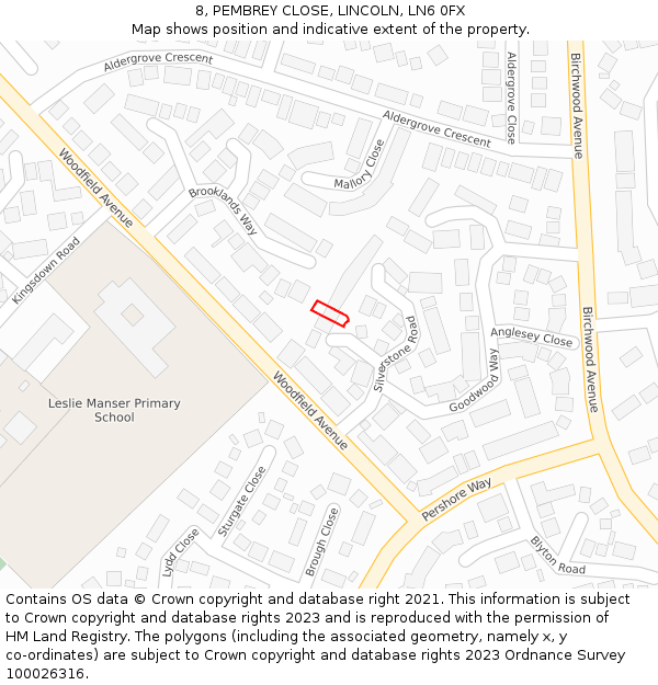 8, PEMBREY CLOSE, LINCOLN, LN6 0FX: Location map and indicative extent of plot