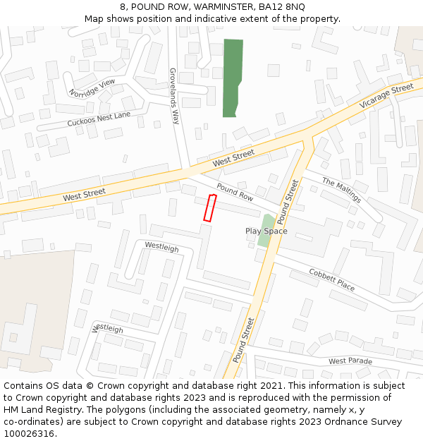 8, POUND ROW, WARMINSTER, BA12 8NQ: Location map and indicative extent of plot