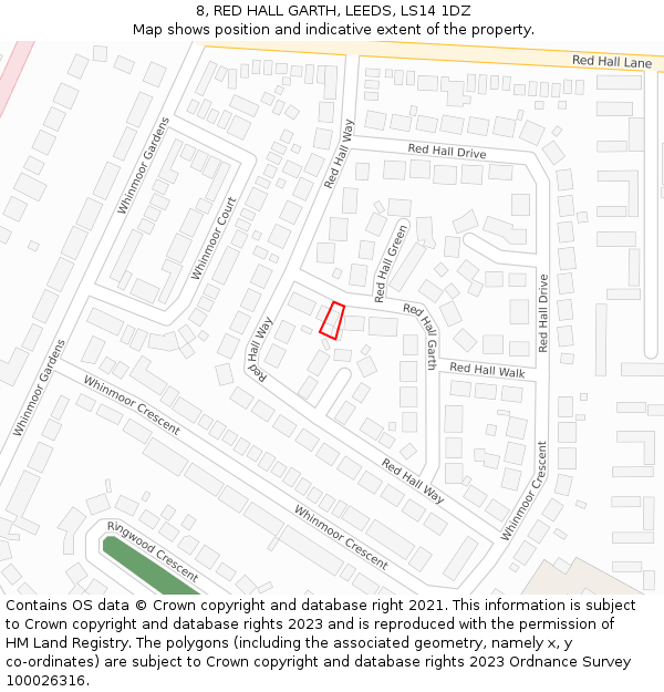 8, RED HALL GARTH, LEEDS, LS14 1DZ: Location map and indicative extent of plot