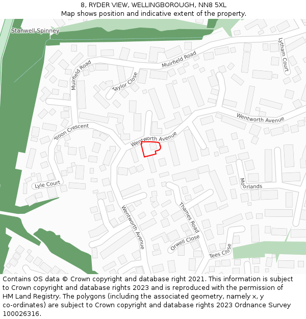 8, RYDER VIEW, WELLINGBOROUGH, NN8 5XL: Location map and indicative extent of plot