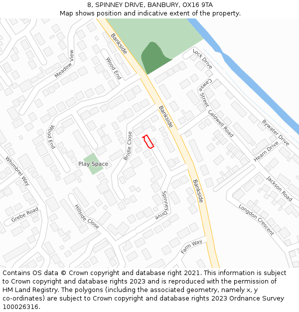 8, SPINNEY DRIVE, BANBURY, OX16 9TA: Location map and indicative extent of plot