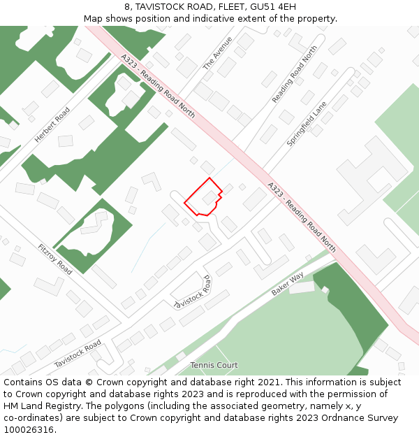 8, TAVISTOCK ROAD, FLEET, GU51 4EH: Location map and indicative extent of plot
