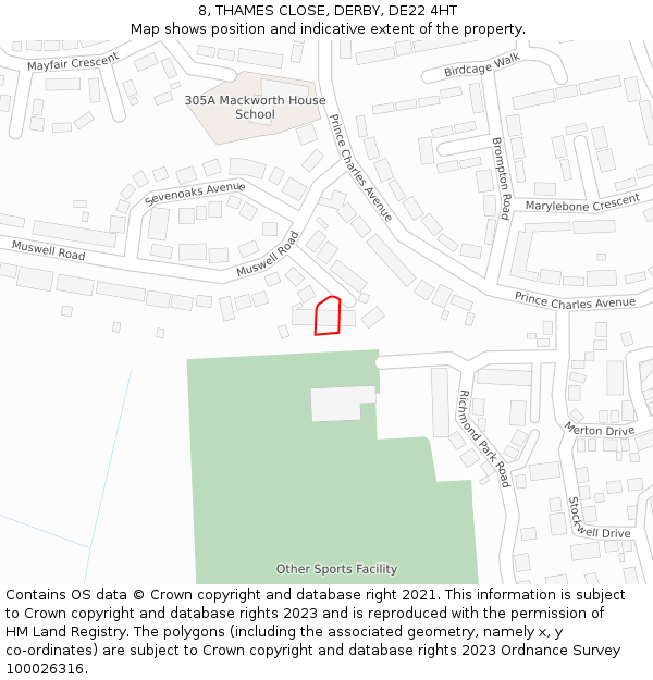 8, THAMES CLOSE, DERBY, DE22 4HT: Location map and indicative extent of plot