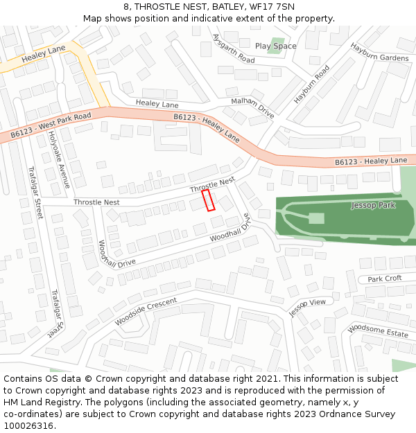 8, THROSTLE NEST, BATLEY, WF17 7SN: Location map and indicative extent of plot