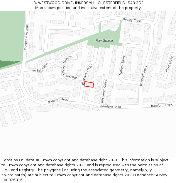 8, WESTWOOD DRIVE, INKERSALL, CHESTERFIELD, S43 3DF: Location map and indicative extent of plot