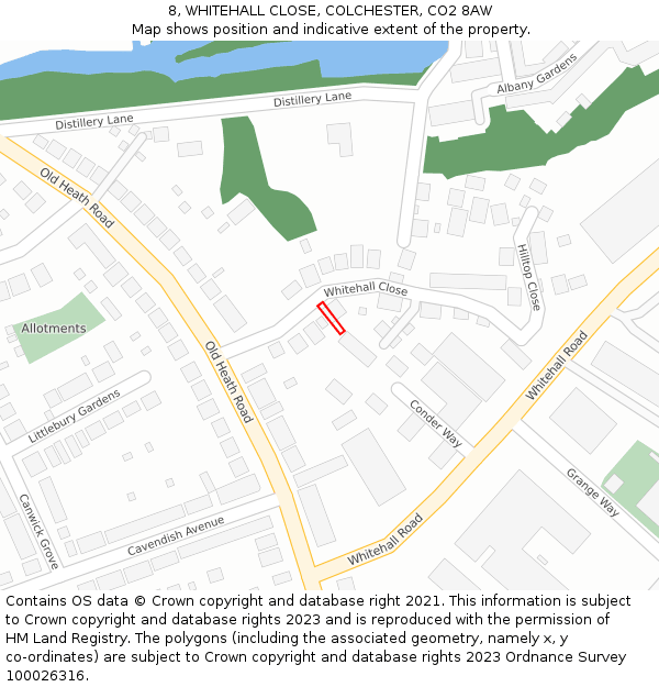 8, WHITEHALL CLOSE, COLCHESTER, CO2 8AW: Location map and indicative extent of plot