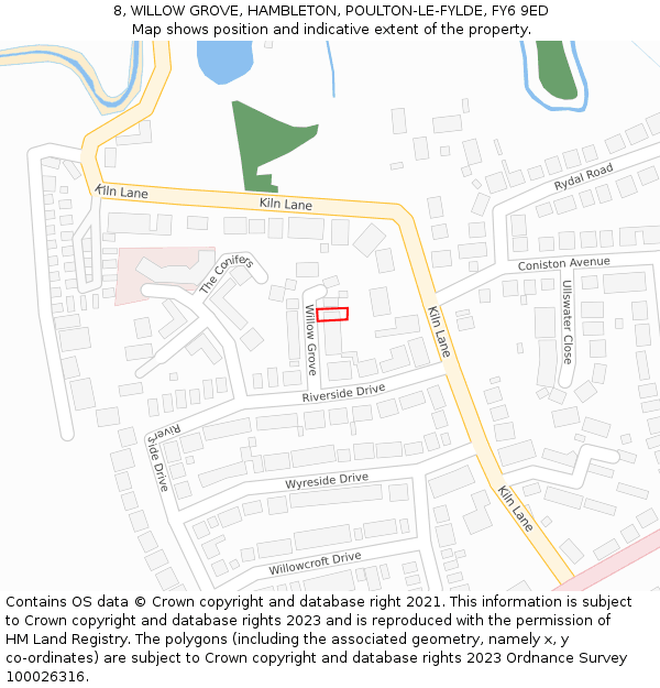 8, WILLOW GROVE, HAMBLETON, POULTON-LE-FYLDE, FY6 9ED: Location map and indicative extent of plot