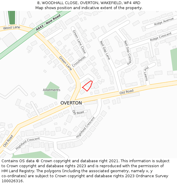 8, WOODHALL CLOSE, OVERTON, WAKEFIELD, WF4 4RD: Location map and indicative extent of plot