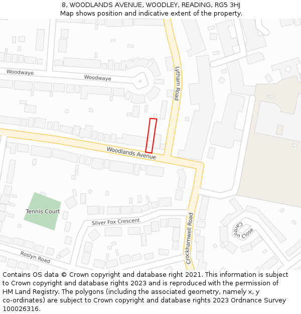8, WOODLANDS AVENUE, WOODLEY, READING, RG5 3HJ: Location map and indicative extent of plot