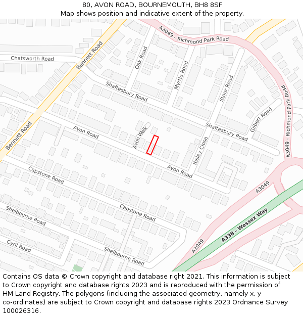 80, AVON ROAD, BOURNEMOUTH, BH8 8SF: Location map and indicative extent of plot
